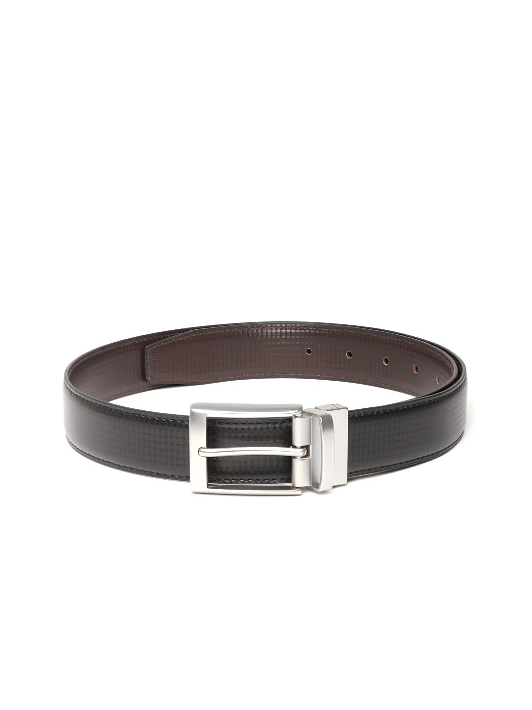 Ultimo Men Black & Coffee Brown Checked Reversible Formal Belt-picture-39