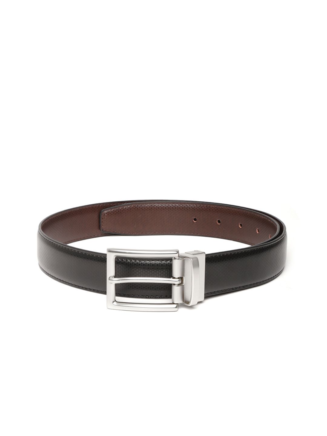 Ultimo Men Black & Coffee Brown Textured Reversible Formal Belt-picture-20