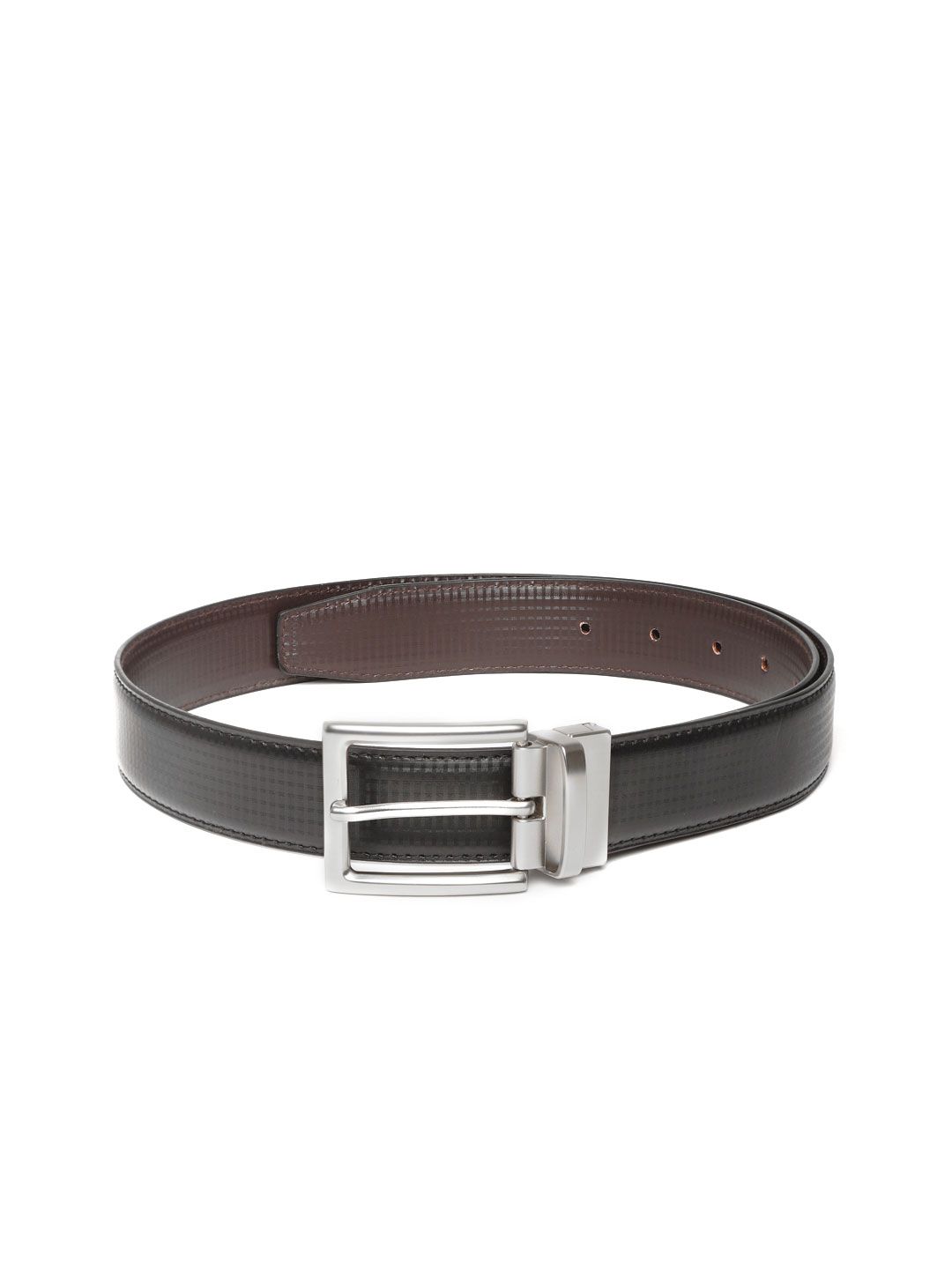 Ultimo Men Black & Coffee Brown Checked Reversible Formal Belt-picture-13