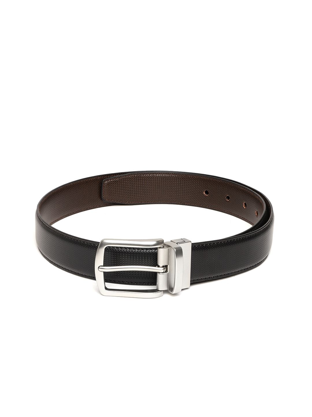 Ultimo Men Black & Coffee Brown Textured Reversible Formal Belt-picture-34
