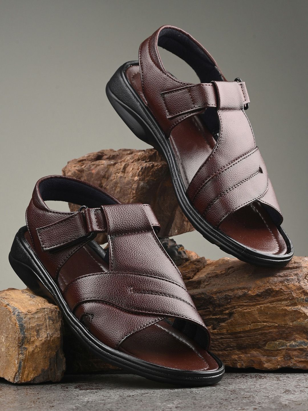 Azzaro Black Men Brown Solid Comfort Sandals-picture-19