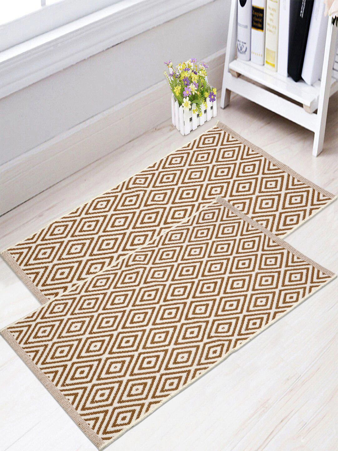 Saral Home Set of 2 Brown & Beige Geometric Patterned Multi-Use Dhurrie-picture-48