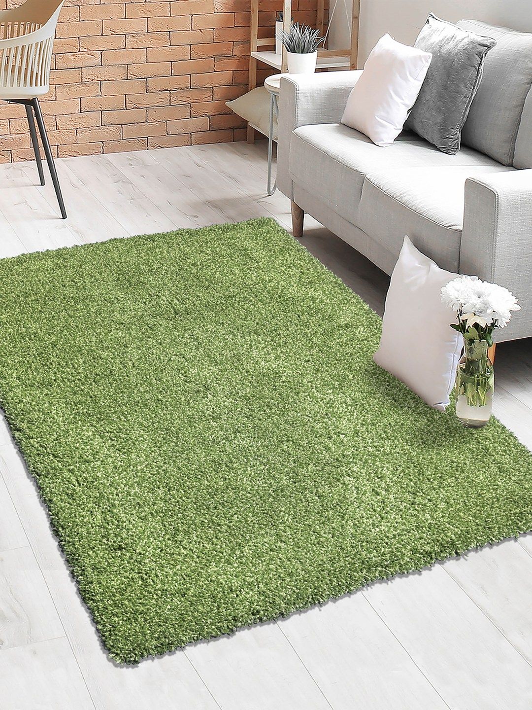 Saral Home Green Solid Anti-Skid Carpet