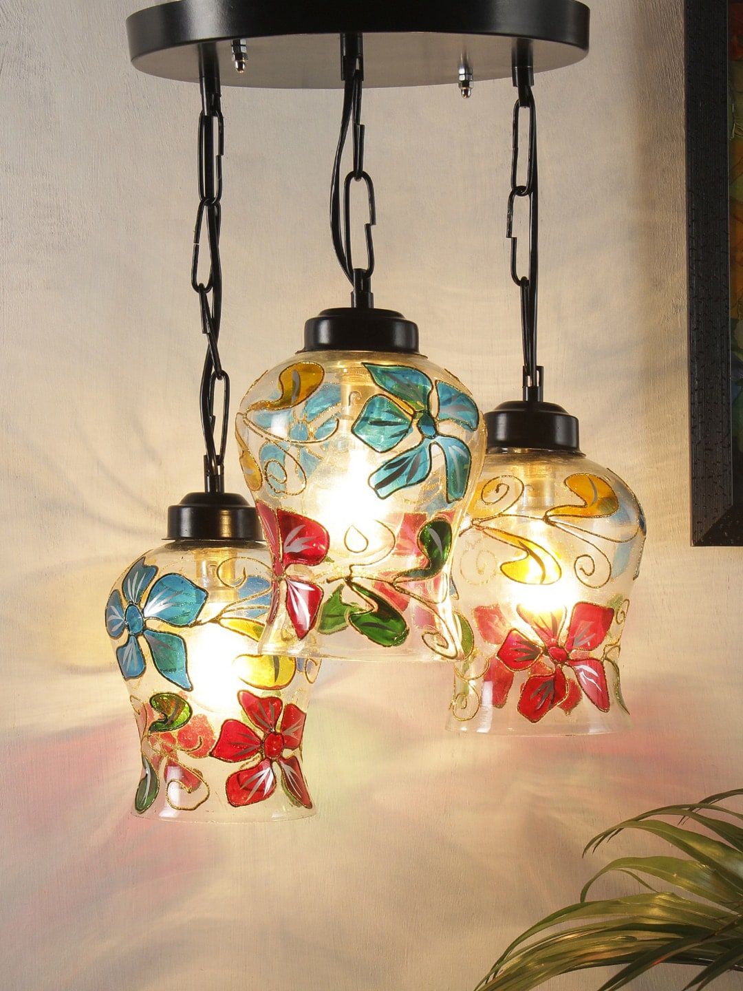 Devansh Transparent & Red Mosaic Pattern Traditional Glass Cluster Lights-image-29