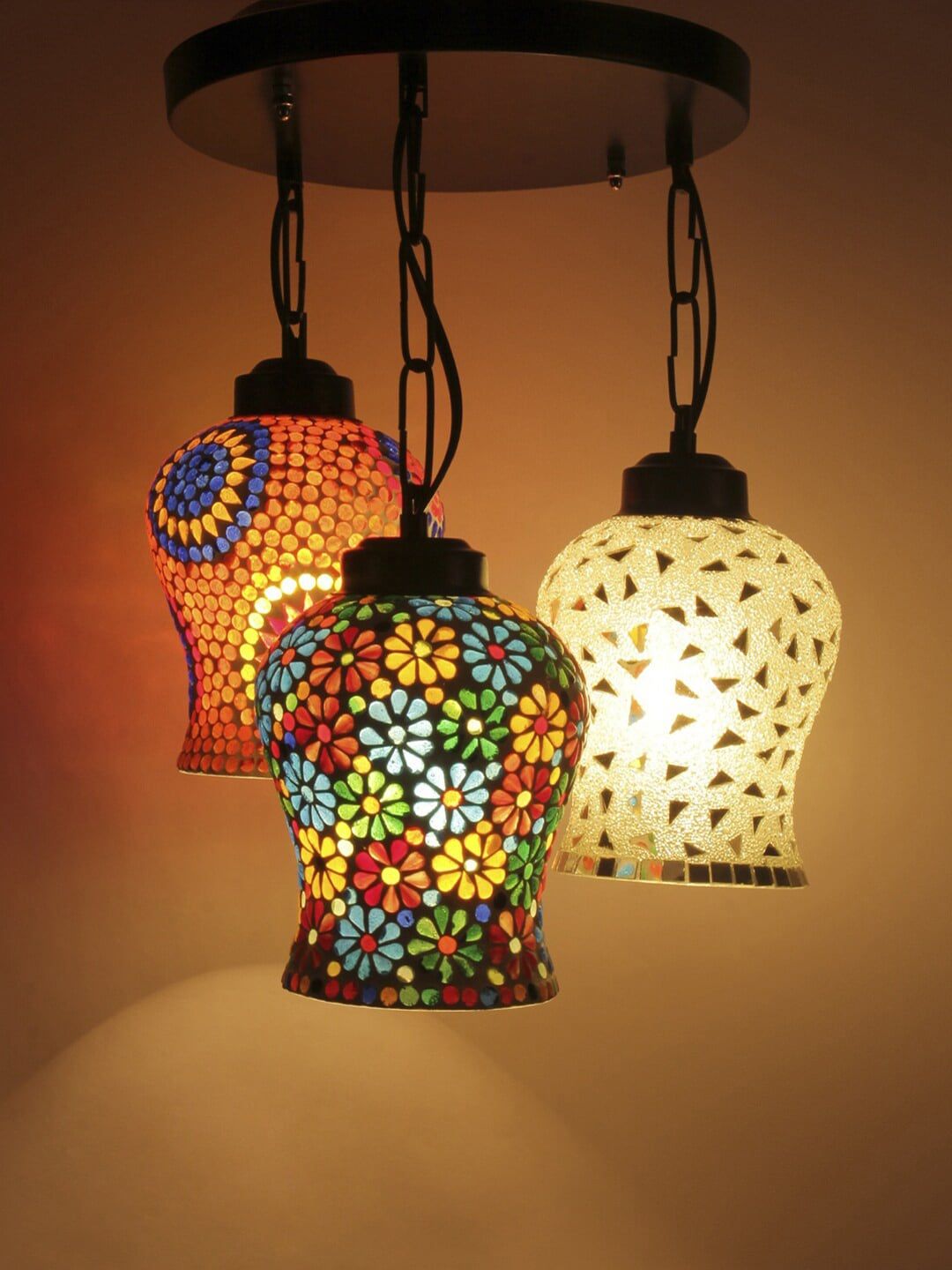Devansh Orange & Red Mosaic Glass Cluster Light