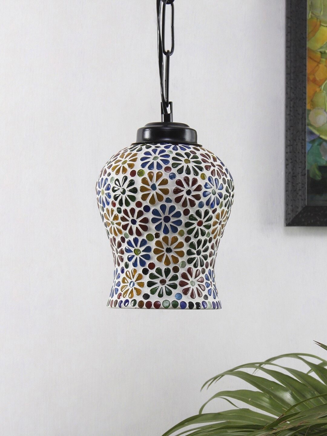 Devansh Yellow & Red Self Design Mosaic Glass Hanging Light-picture-22