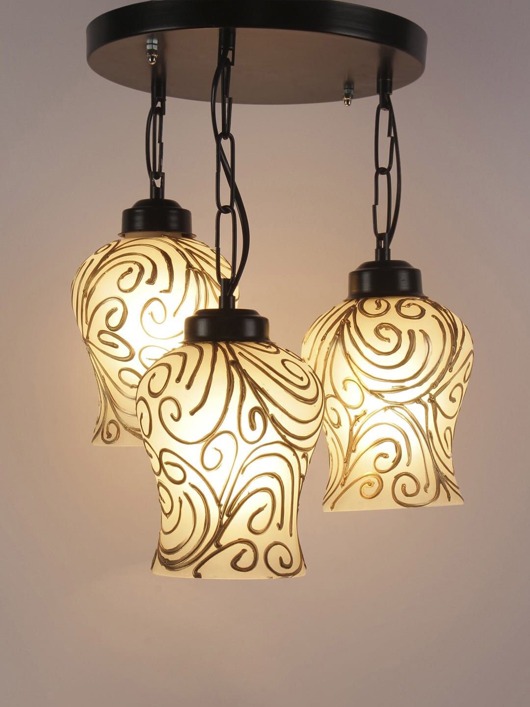 Devansh White & Gold-Toned Printed Mosaic Glass Cluster Light-picture-30