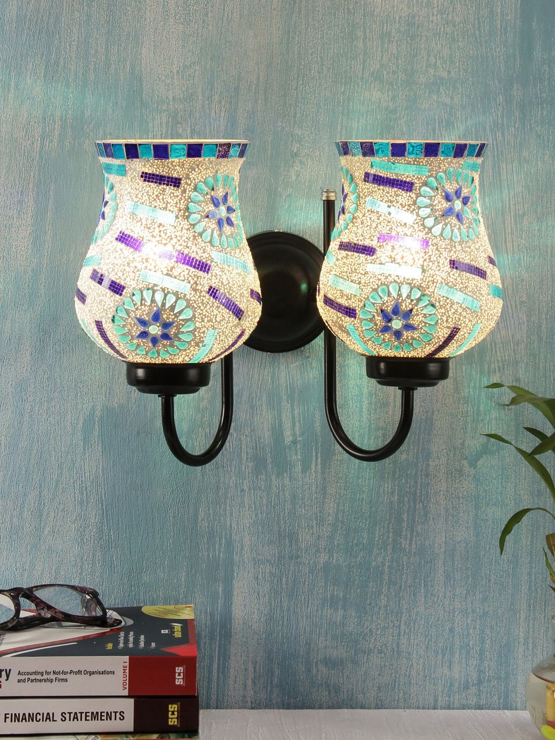 Devansh Blue & White Textured Mosaic Wallchiere Lamp-picture-34