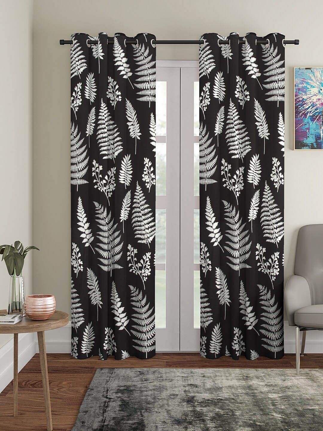 Cortina Black & White Set of 2 Printed Long Door Curtains-picture-37
