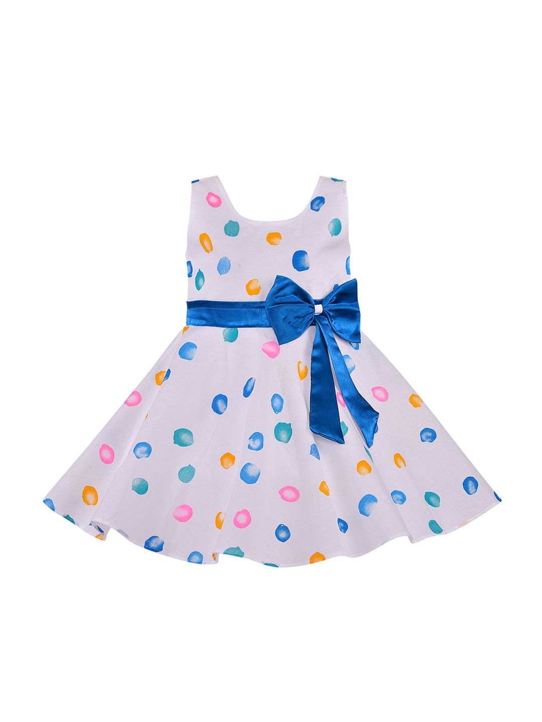 Wish Karo Girls Off-White & Blue Printed Fit and Flare Dress-picture-34