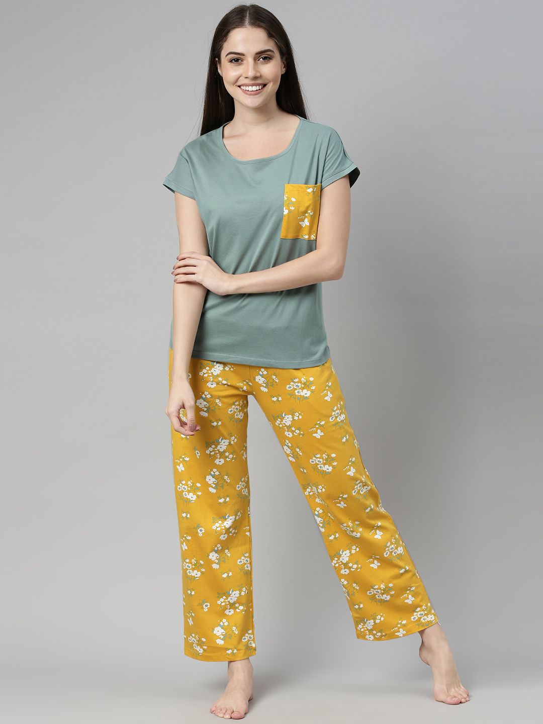 Mast & Harbour Women Green & Yellow Printed Night Suit-picture-24