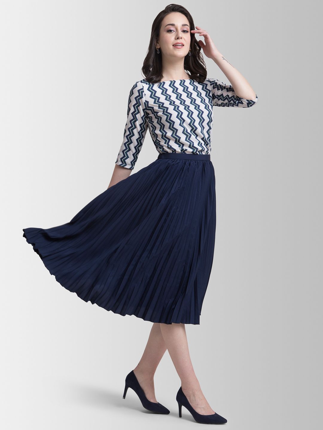 Buy FABLE STREET Navy Blue A-Line Knee-Length Skirt - Skirts for
