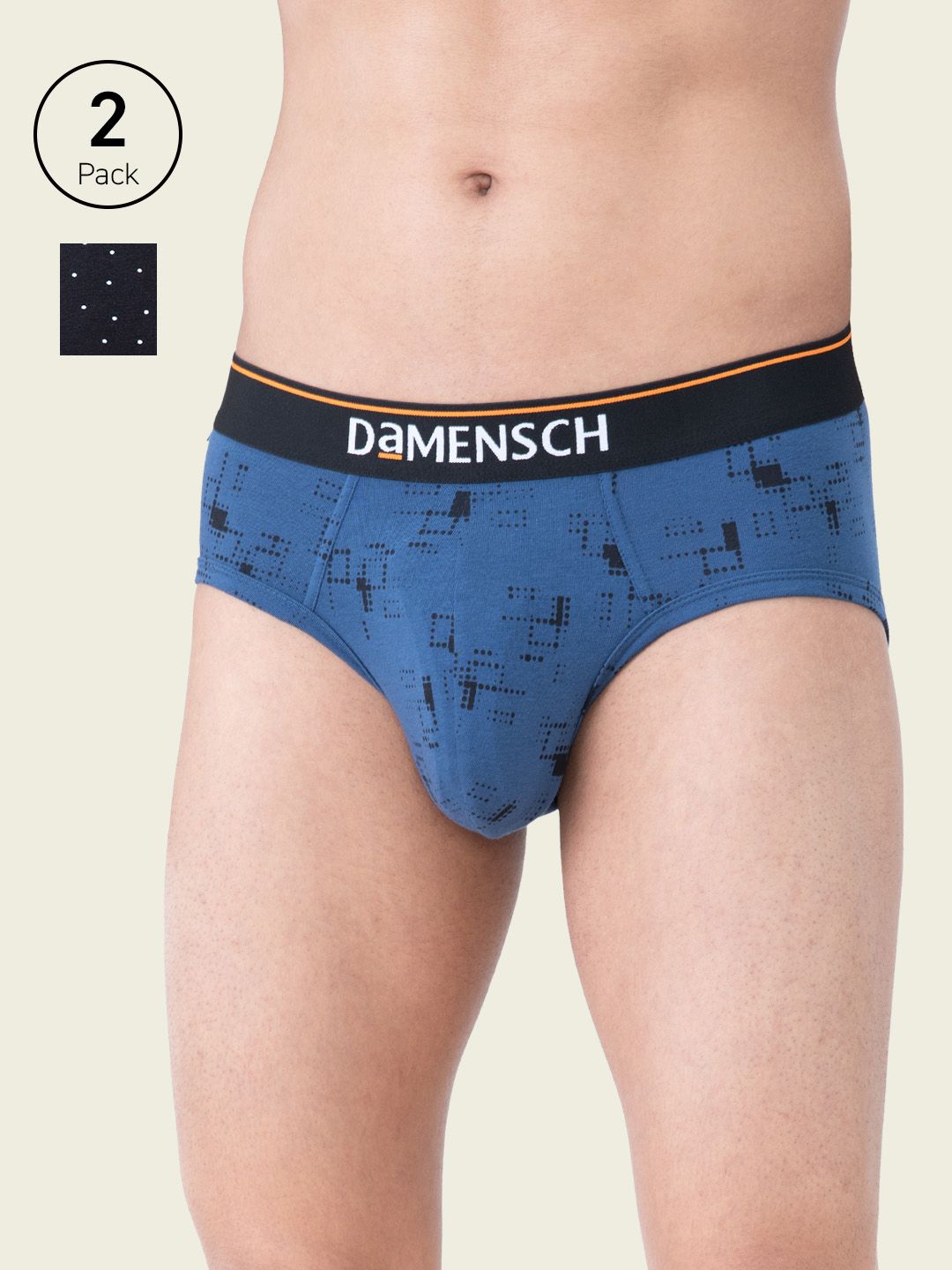 DAMENSCH Men Pack of 2 Blue & Black Printed Briefs DAM-CTP-B-MRB-SPB-image-1