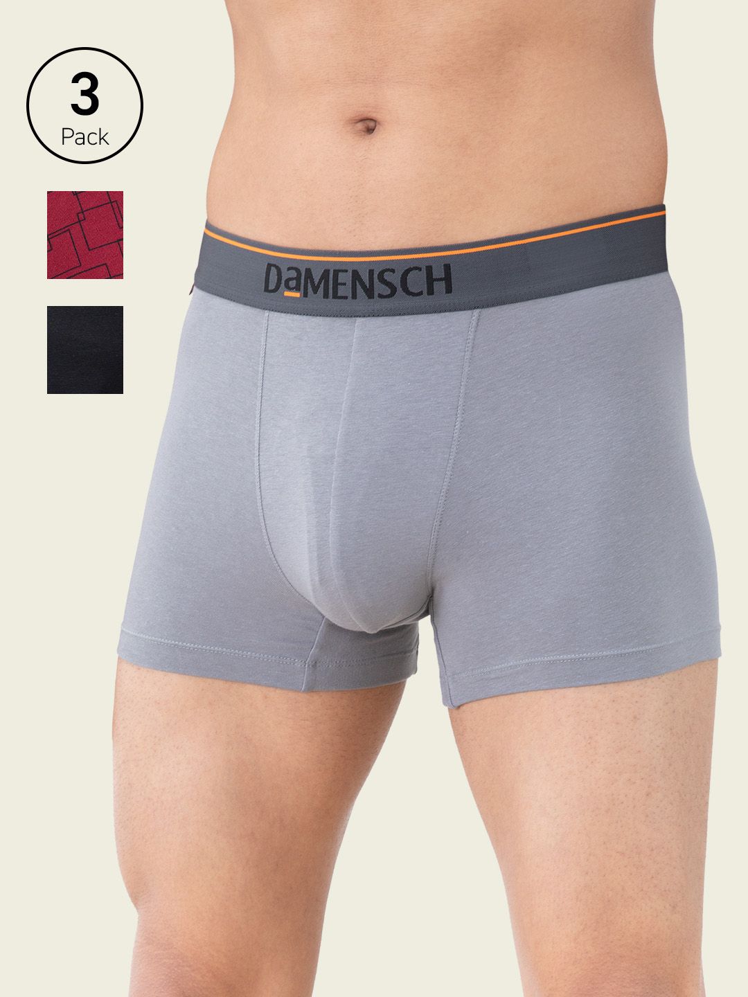 DAMENSCH Pack Of 3 Deo-Cotton Anti Bacterial Deodorizing Trunks DAM-CTS-T-IRB-DRG-SWB-picture-27