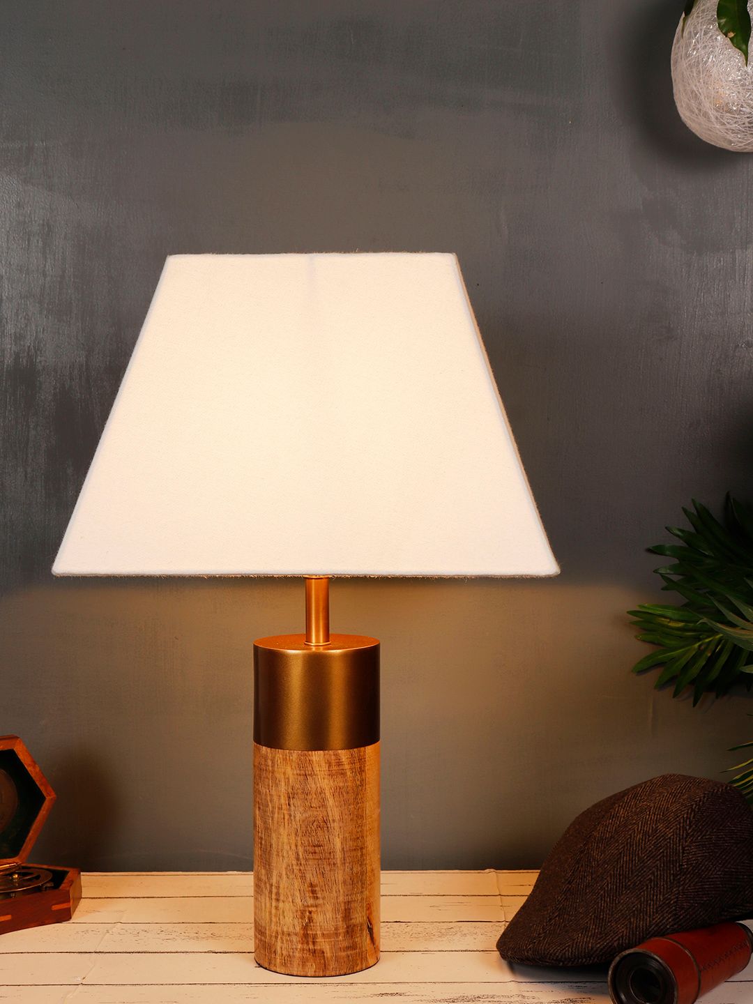 Grated Ginger Brown & White Self Design Contemporary Bedside Standard Lamp-image-35