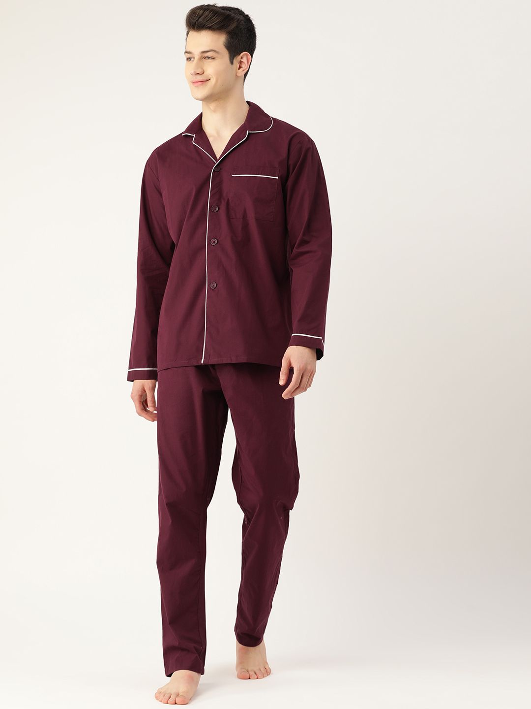 Hancock Men Burgundy Pure Cotton Solid Nightsuit-picture-41