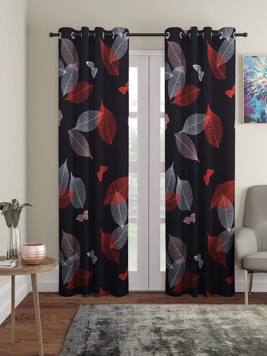 Cortina Black & Red Digital Printed Single Long Door Curtain-picture-36