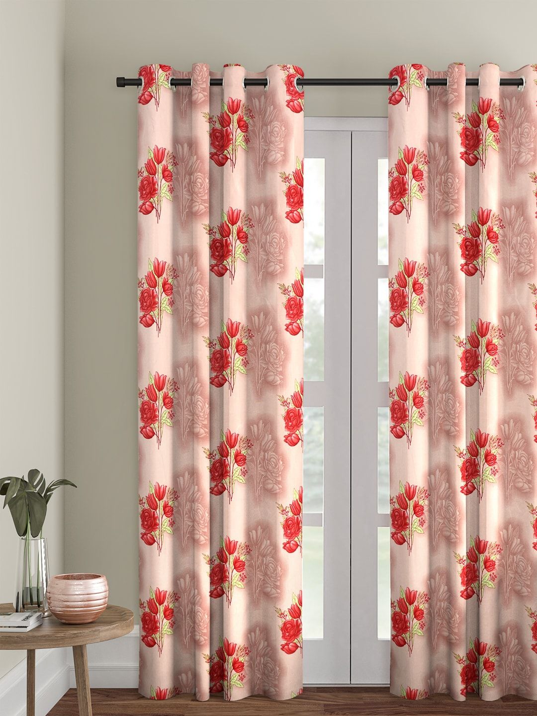 Cortina Pink Single Floral Door Curtain-picture-40