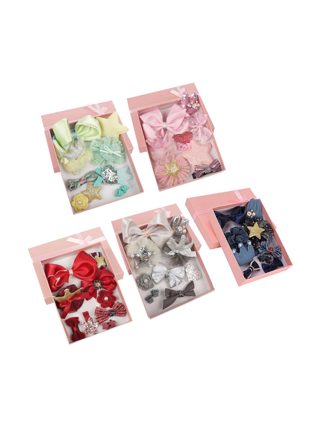 Yellow Bee Girls Set Of 50 Multicoloured Embellished Hair Accessories-image-39