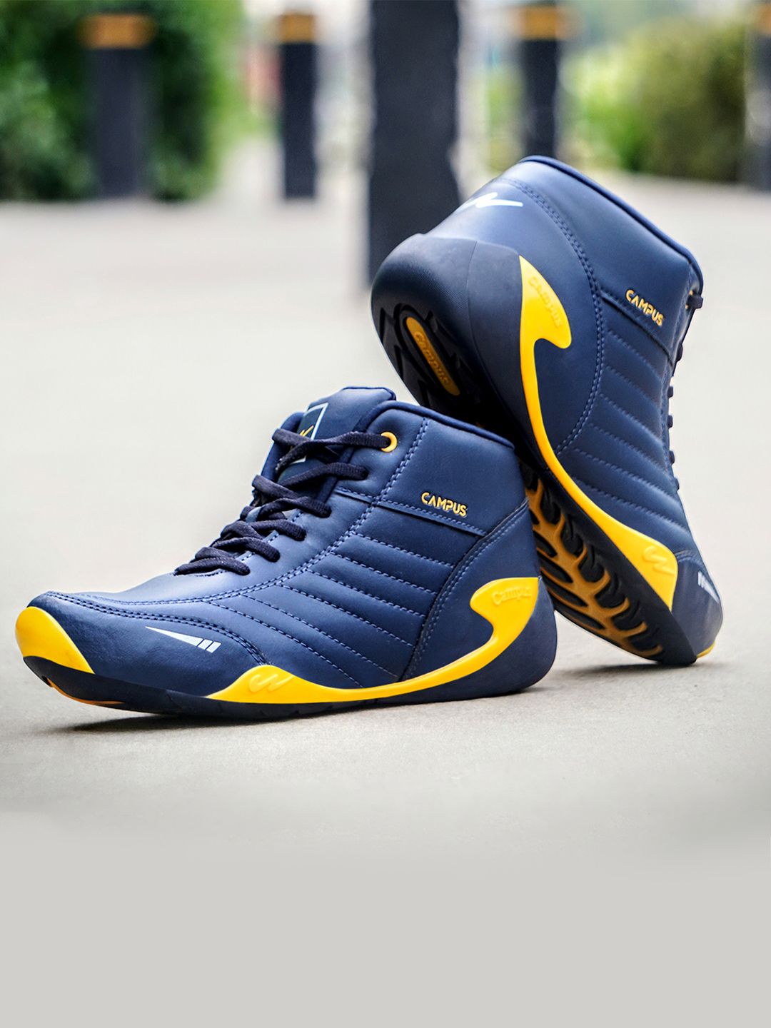 Campus Men Navy Blue & Yellow Everest Mesh Mid-Top Running Shoes-picture-13