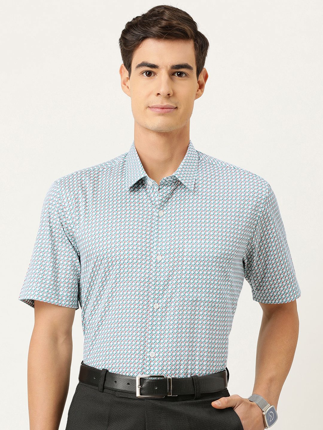 Peter England Men Blue Regular Fit Printed Pure Cotton Formal Shirt-picture-10