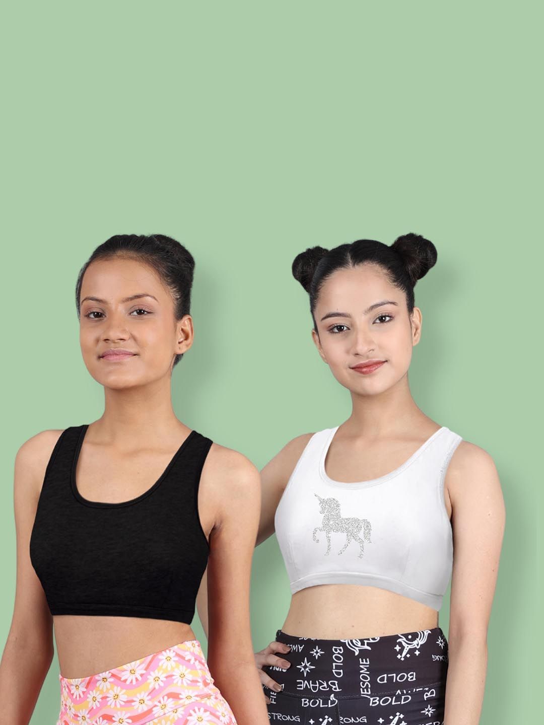 DChica Set of 2 White & Black Printed Non-Wired Non Padded Beginner Sports Bras DCBRJN6513/xxs-picture-25