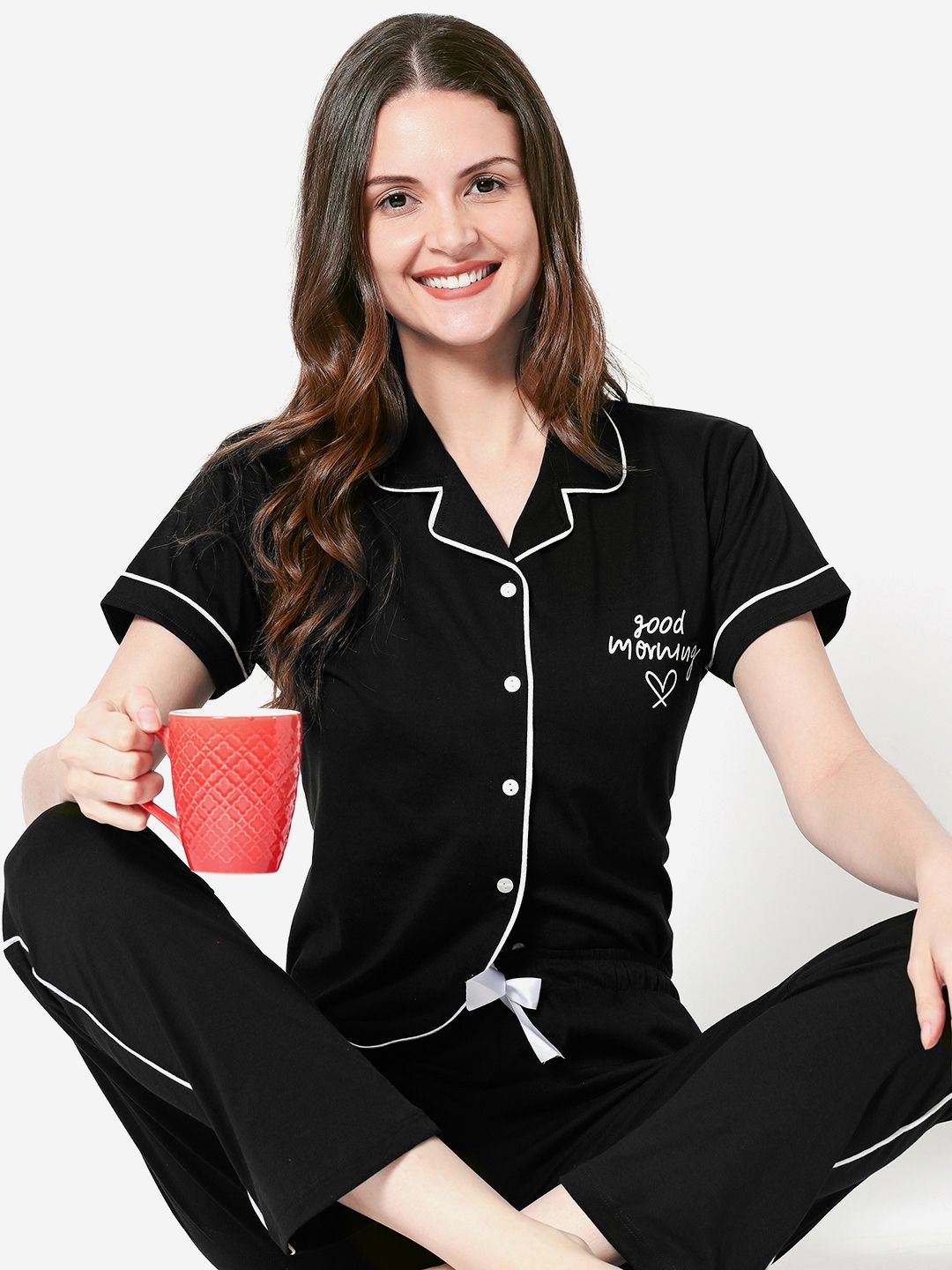 Zeyo Women Black & White Solid Night Suit-picture-27