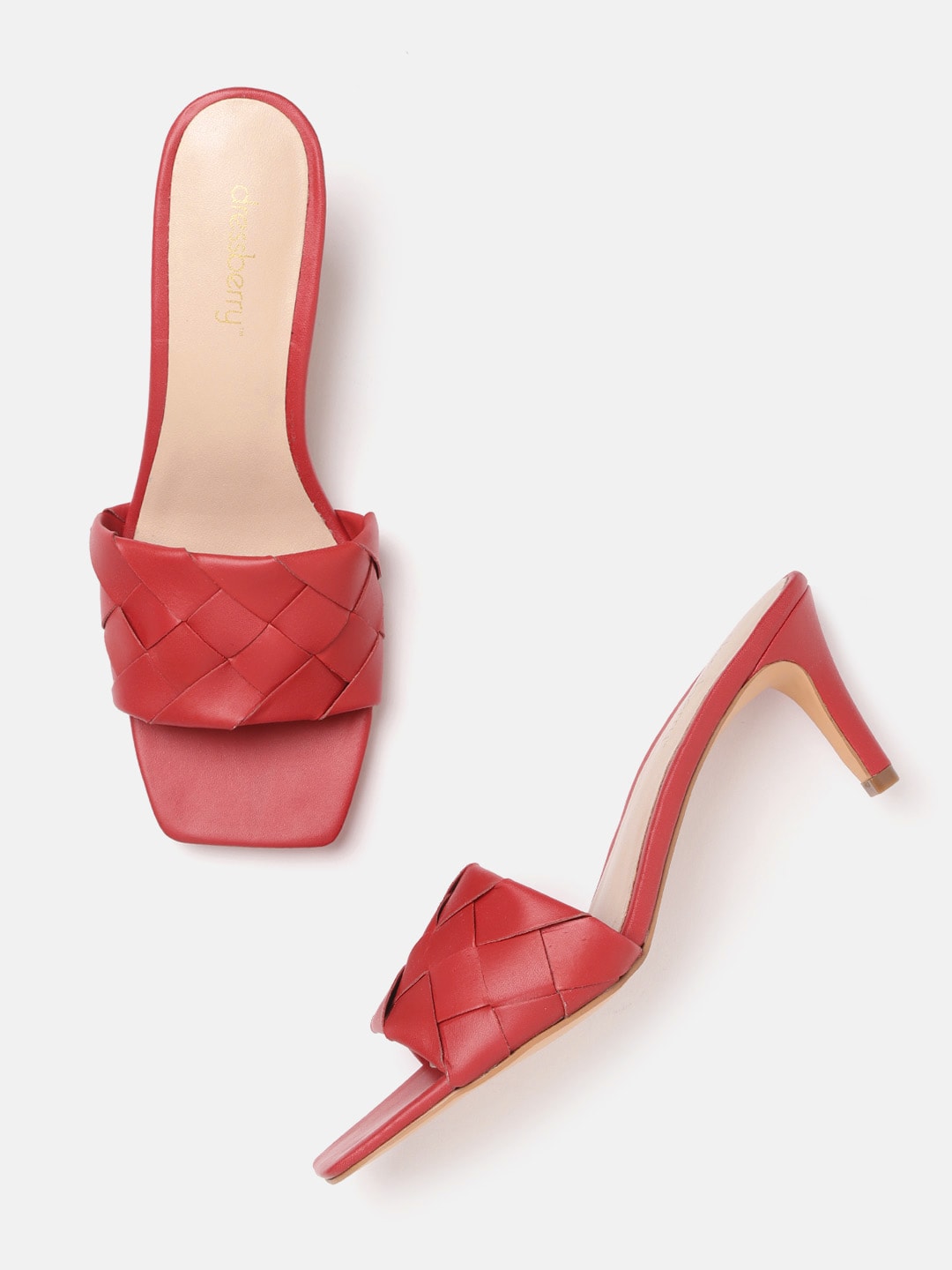 DressBerry Women Red Basket Weave Textured Slim Heels