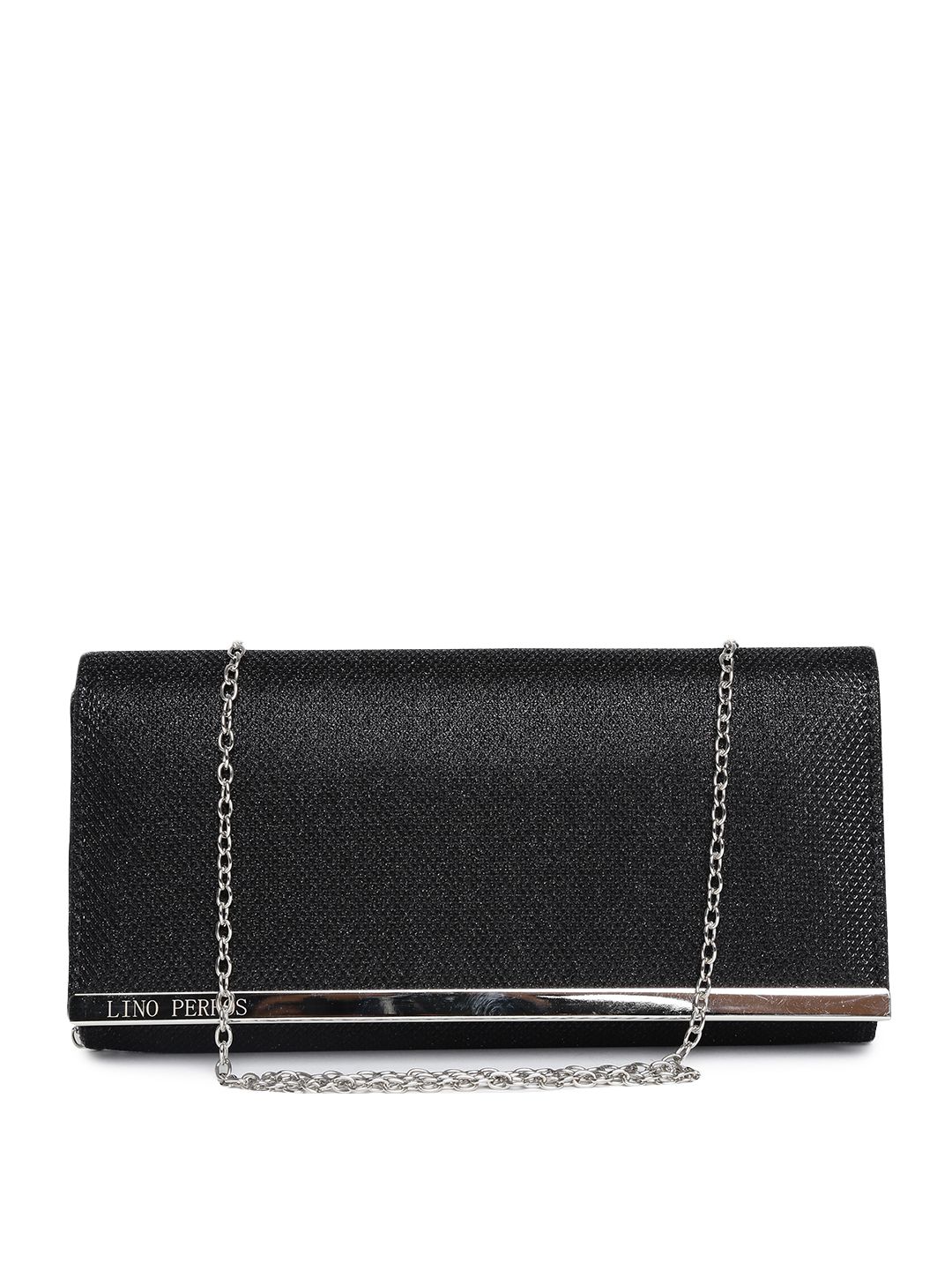 Lino Perros Black Textured Shimmer Clutch with Chain Strap-picture-22