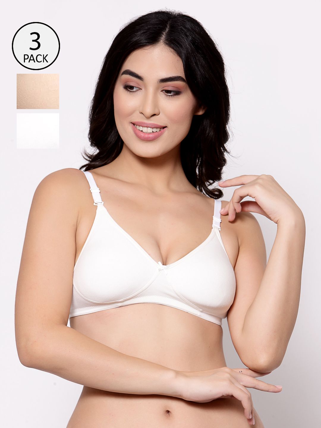 Inner Sense Pack Of 3 White & Black Solid Non-Wired Non Padded Sustainable T-shirt Bra ISB100-picture-36
