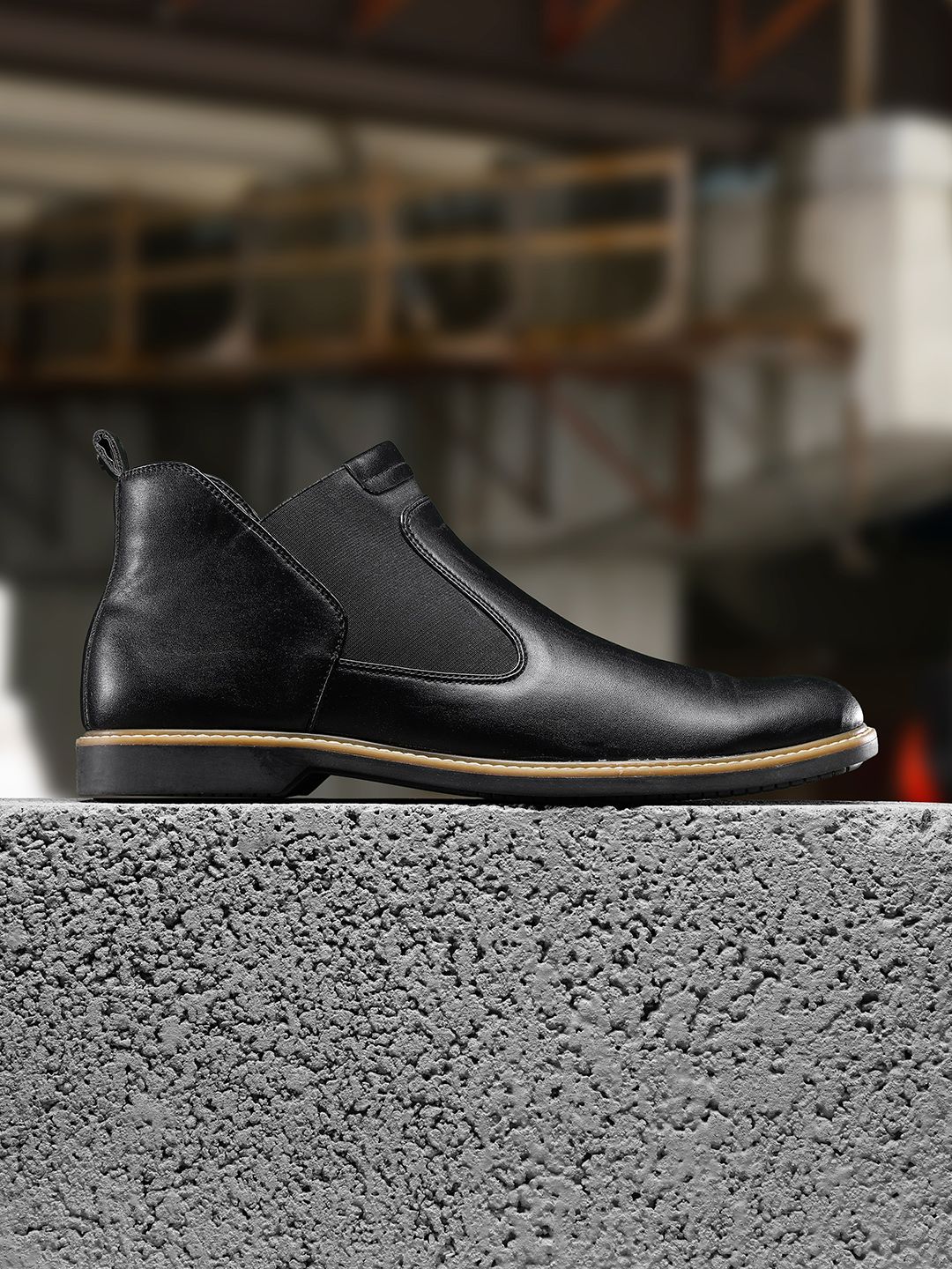 WROGN Men Black Solid Mid-Top Chelsea Boots