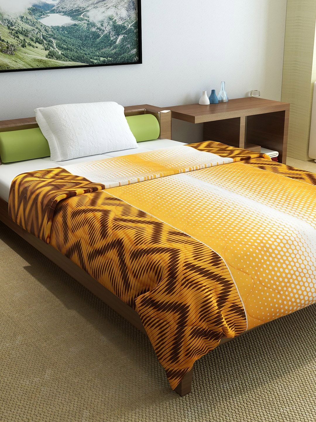 Divine Casa Orange & Brown Abstract Mild Winter 150 GSM Single Bed Comforter-image-15