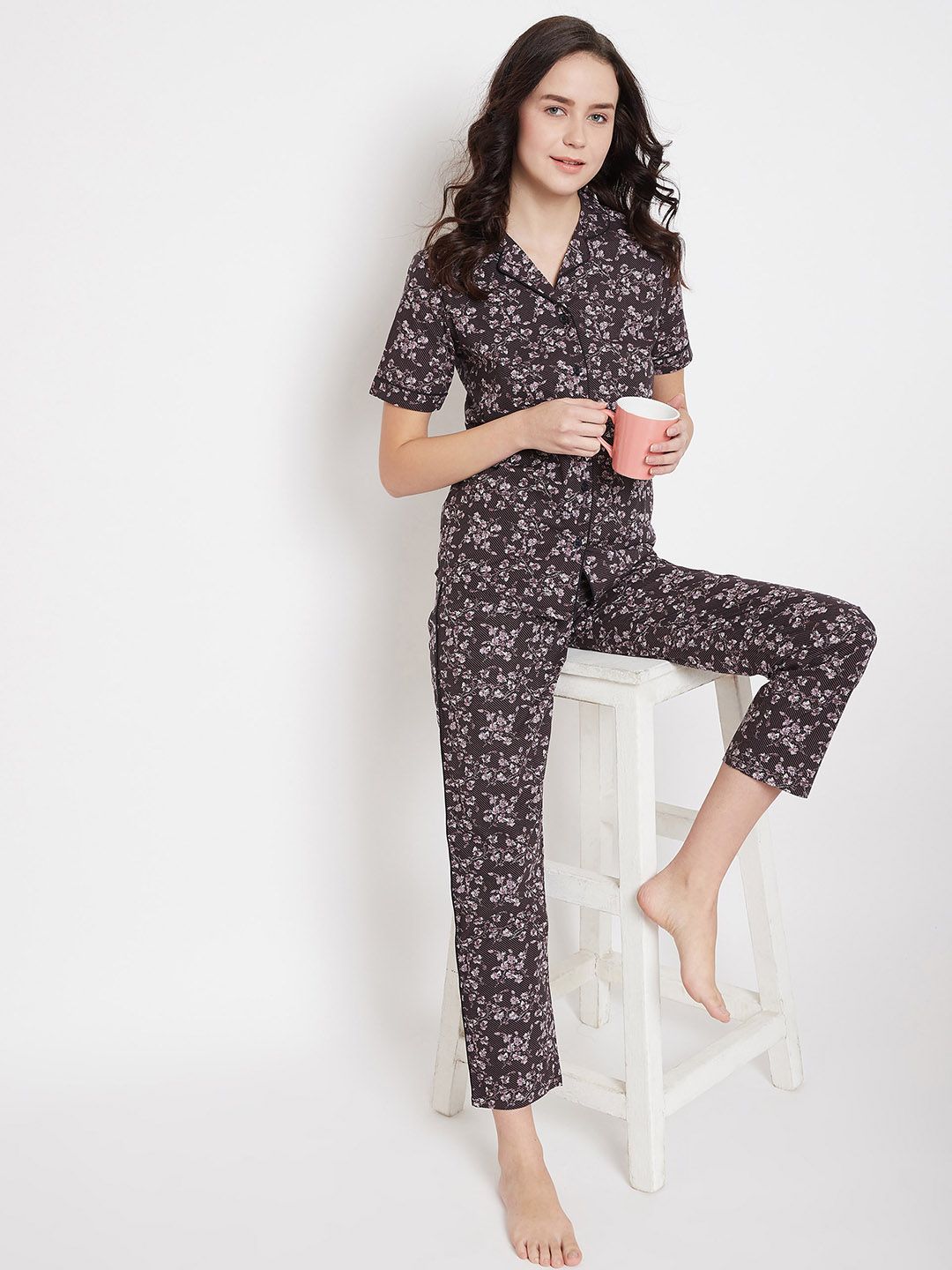 Crimsoune Club Women Navy Blue & Off-White Printed Night suit-picture-23