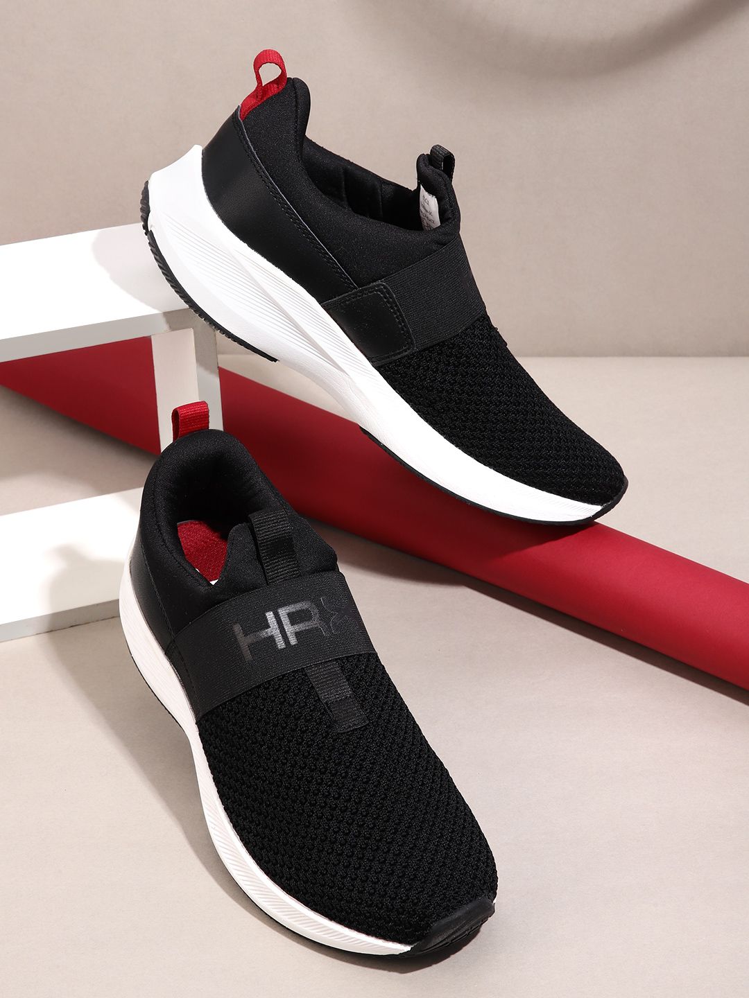 HRX by Hrithik Roshan Men Black Woven Design Go Lite Slip-On Walking Shoes