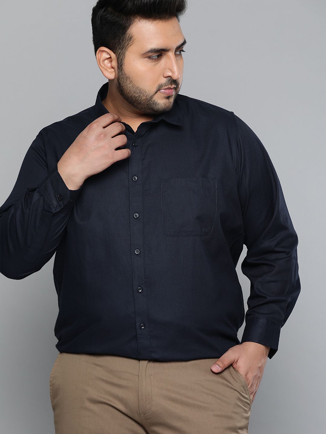 DENNISON Men Navy Blue Smart Slim Fit Pure Cotton Solid Formal Shirt-picture-34