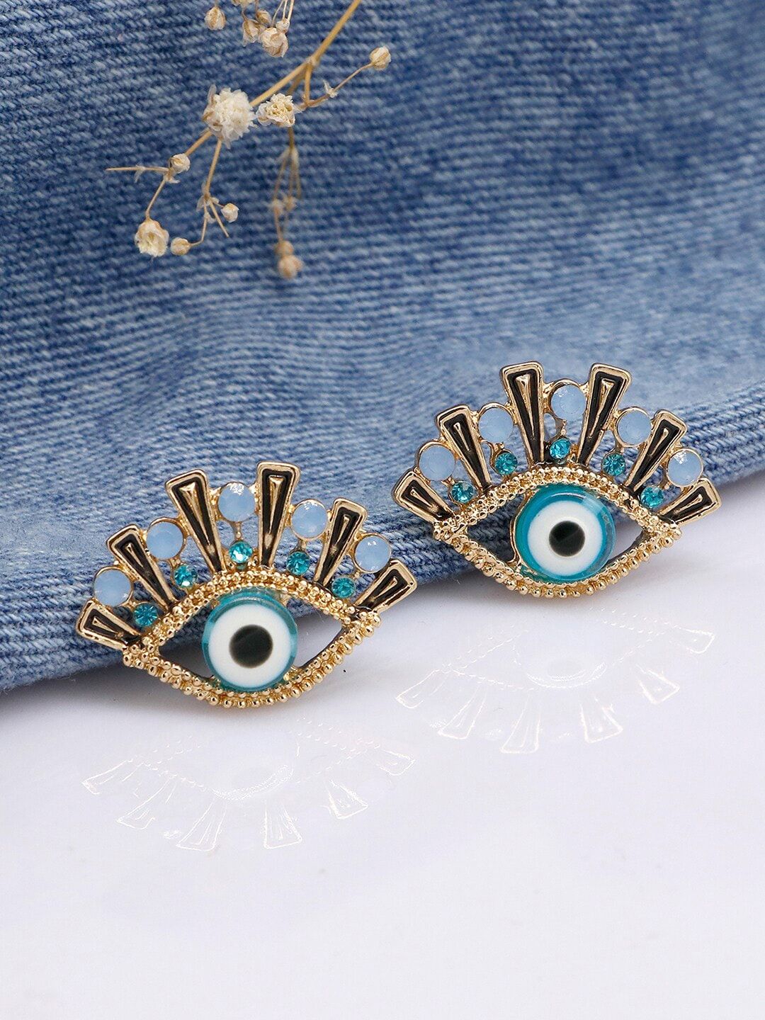 JOKER & WITCH Gold-Toned & Blue Quinn Evil Eye Contemporary Studs-picture-19