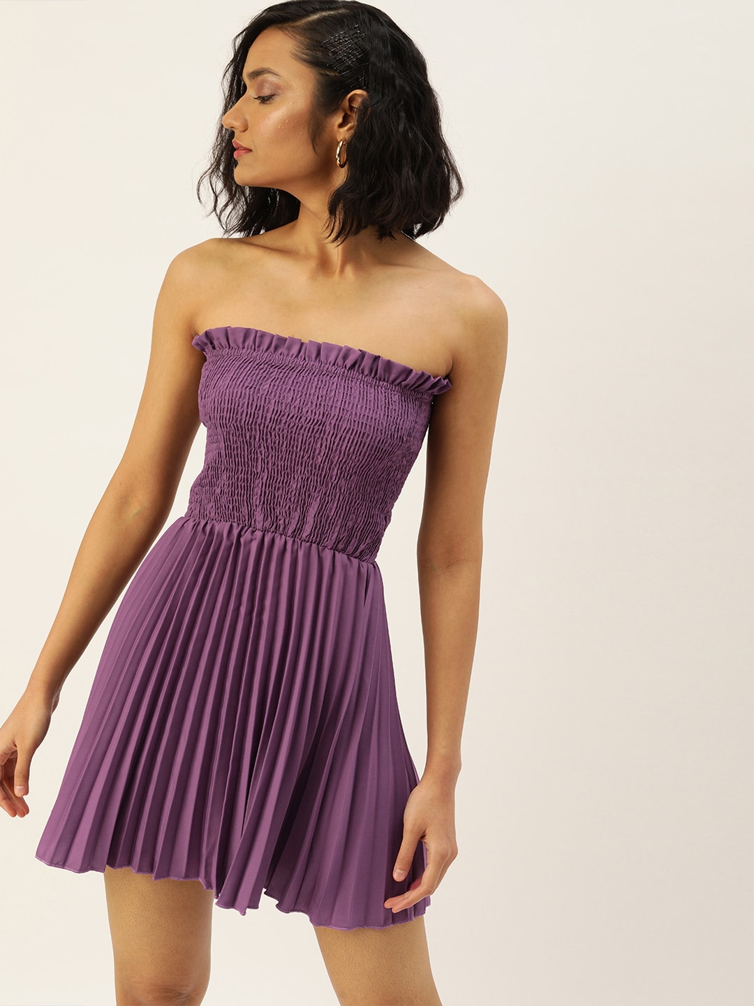 U&F Women Purple Self Design Fit and Flare Dress