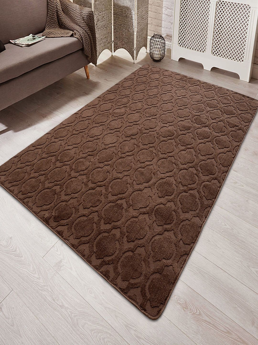 Saral Home Brown Self-Design Soft Microfiber Anti-Skid Carpet-picture-10