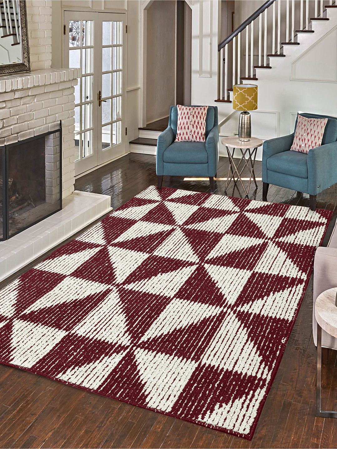 Saral Home Maroon & Cream-Coloured Geometric Anti-Skid Carpet-image-20