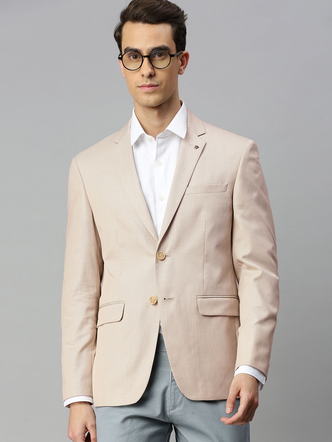 Buy Louis Philippe Men Cream Slim Fit Textured Casual Blazer at Redfynd