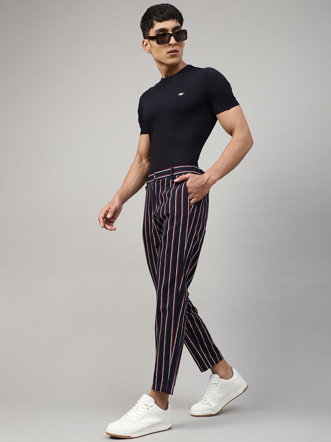 Antony Morato Men Blue Slim Fit Striped Regular Trousers-image-1