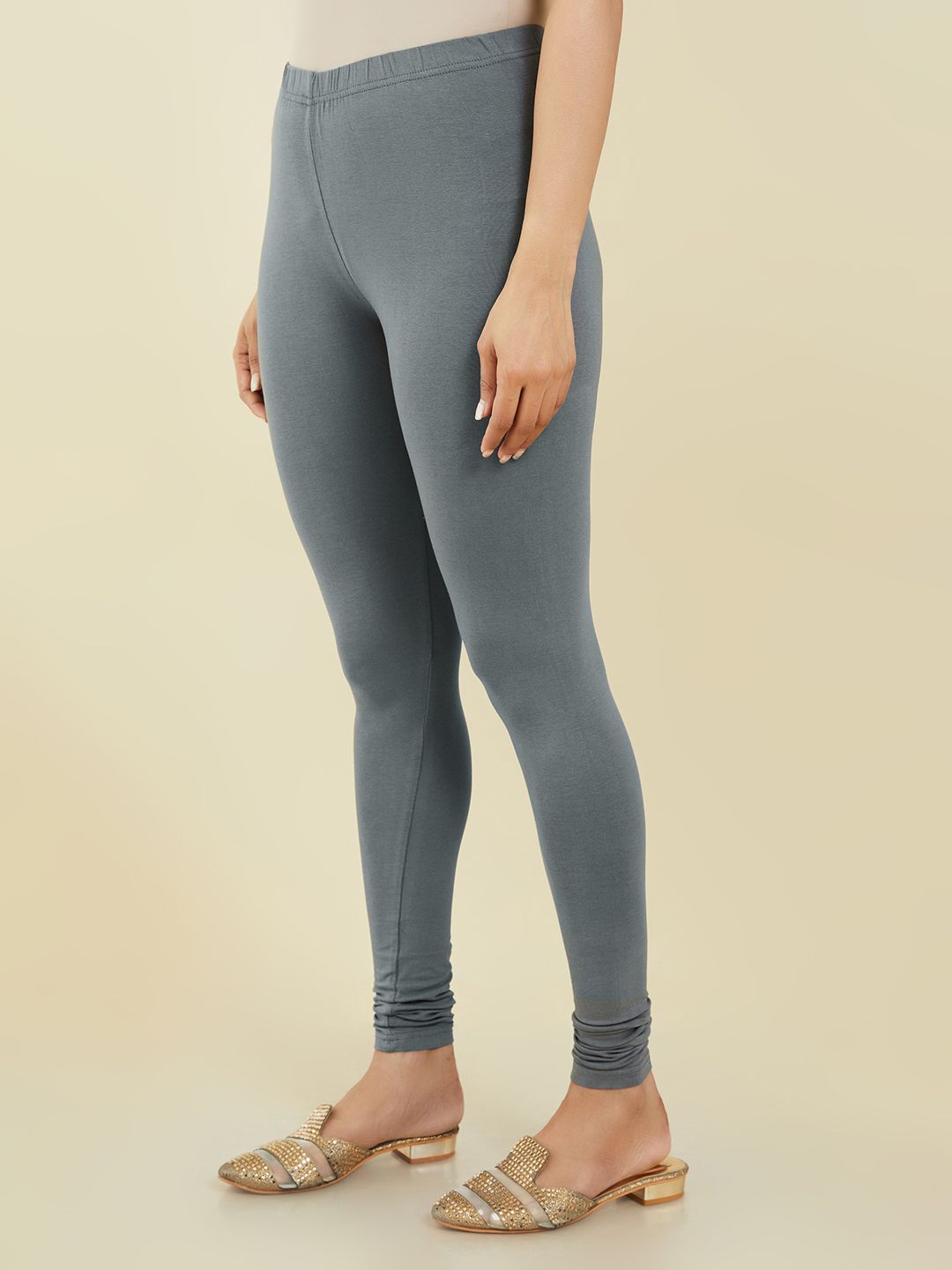 Beige Churidar Collection For Women at Soch USA & Worldwide Shop Silver  Grey Solid Cotton Spandex Ankle Length Legging