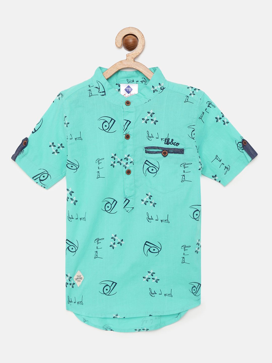 TONYBOY Boys Blue Pure Cotton Premium Regular Fit Printed Casual Shirt-picture-23