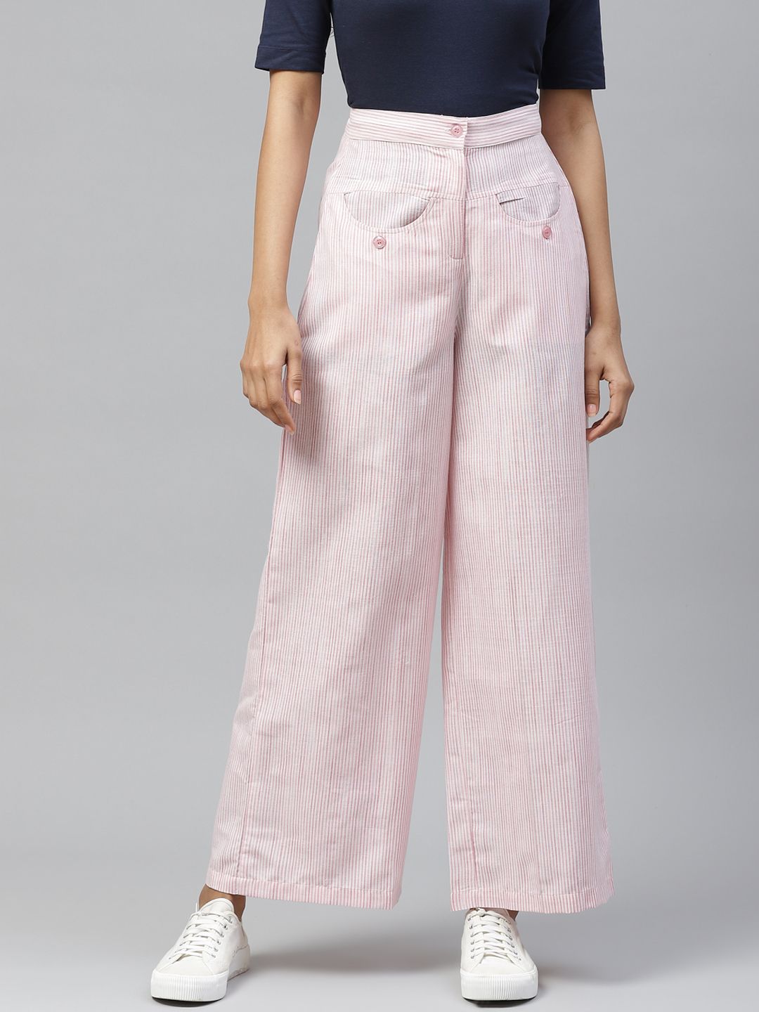 Buy Vero Moda Pink Striped High Rise Pants for Women Online  Tata CLiQ