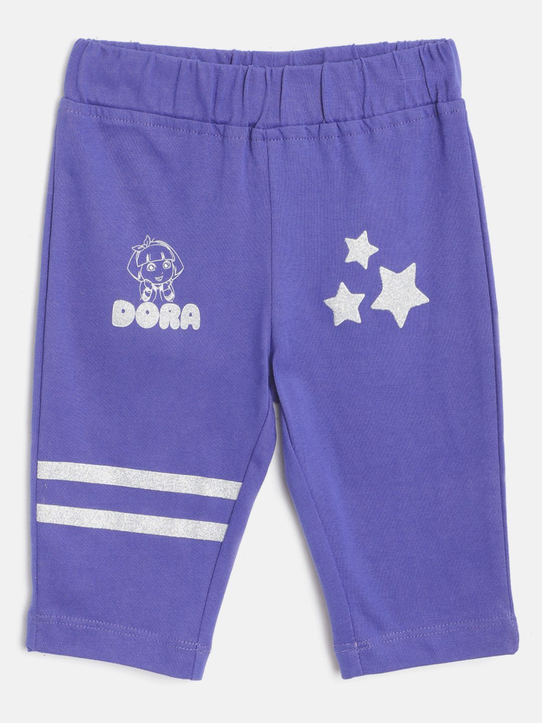 toothless Girls Blue & Silver Dora & Stars Print Pure Cotton Regular Fit Capris-picture-26