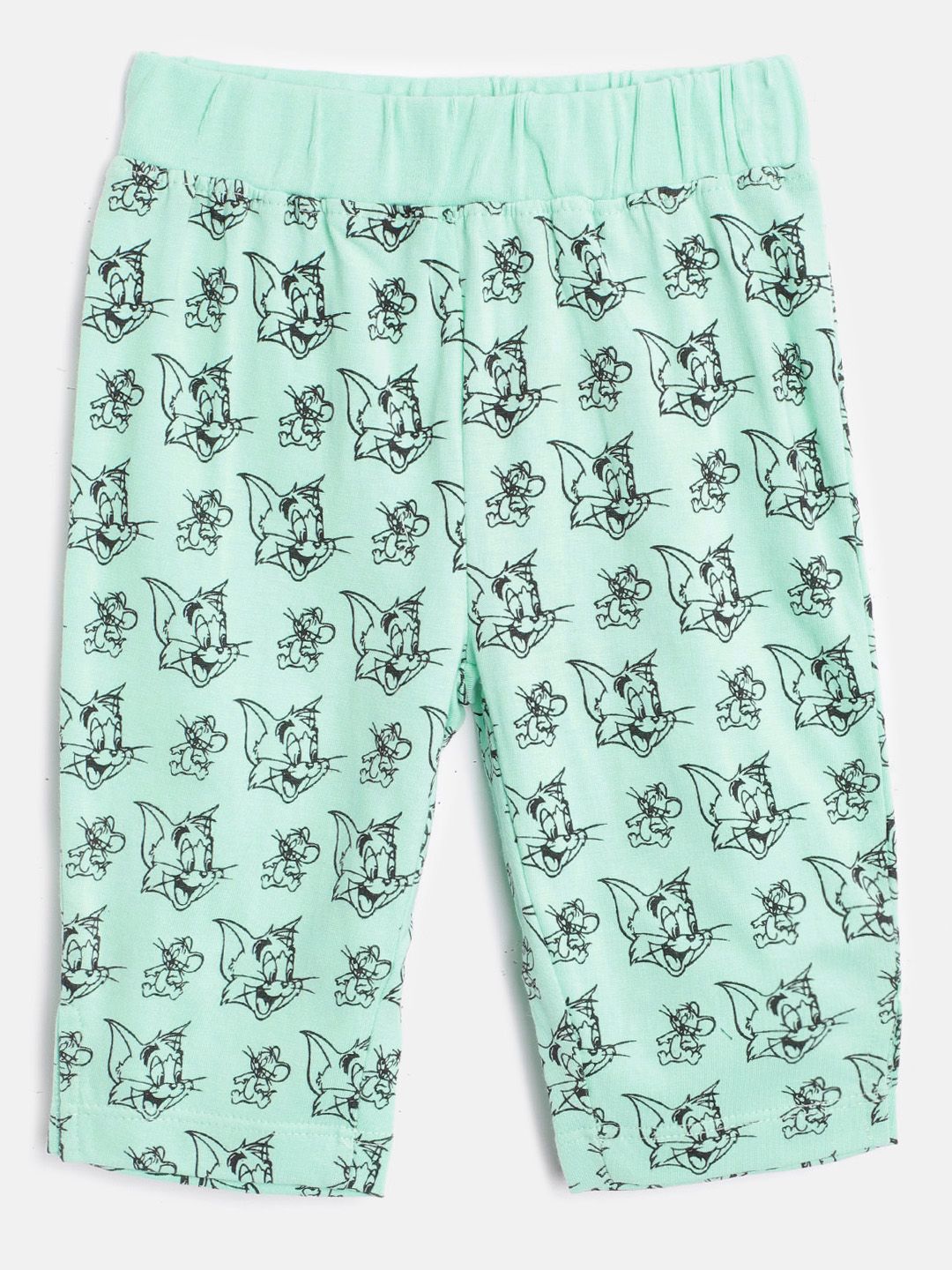 toothless Girls Sea Green & Black Tom & Jerry Print Pure Cotton Regular Fit Capris-picture-25