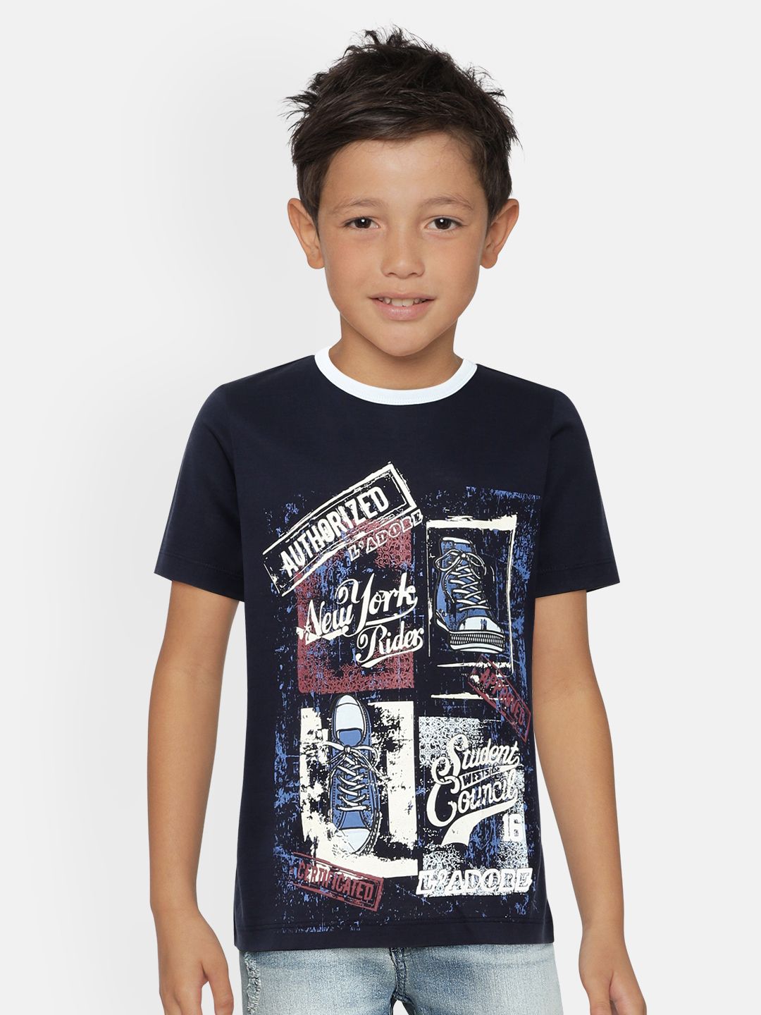 LAdore Boys Navy Blue Printed Round Neck T-shirt-picture-27
