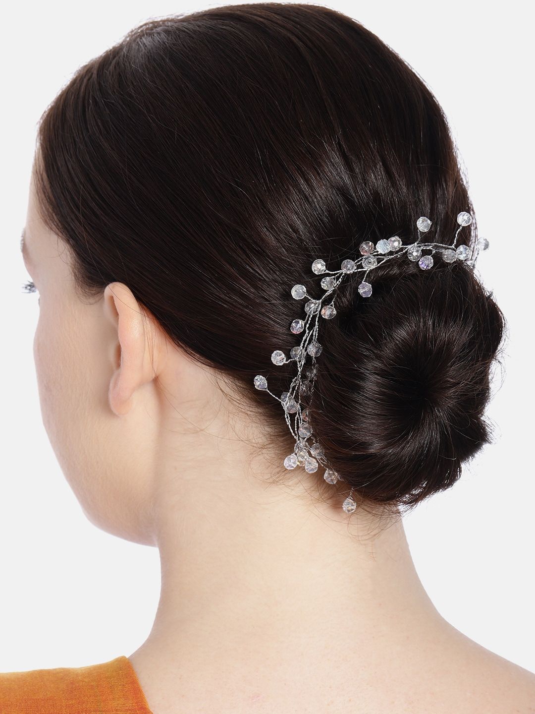 AccessHer White Silver-Plated Beaded Bridal Hair Styling Tiara-image-4