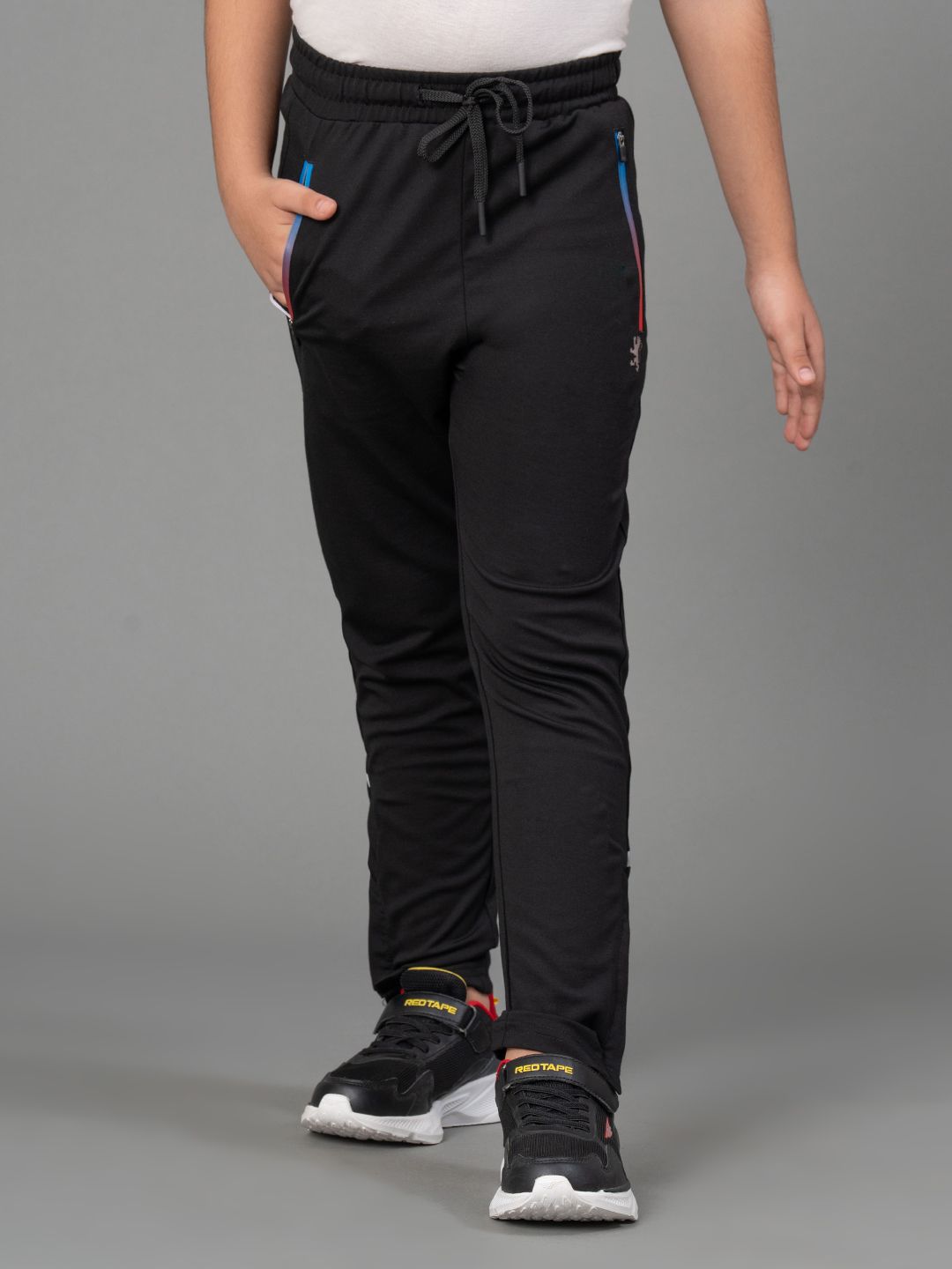 Red Tape Boys Black Regular Fit Solid Regular Trousers-image-2