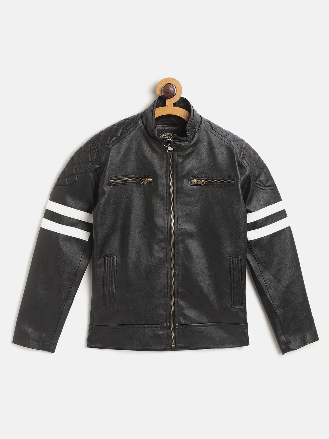 Leather Retail Boys Black Solid Lightweight Biker Jacket-image-33